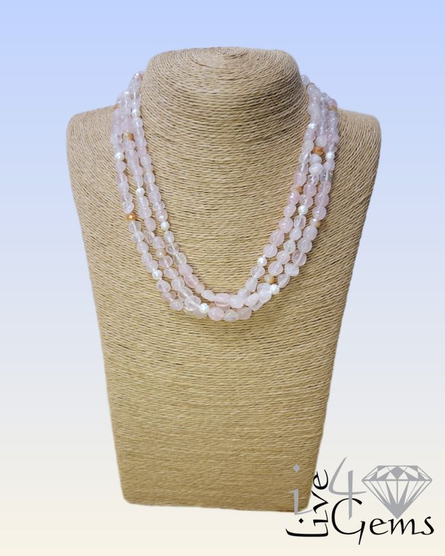 Triple Strand Rose Quartz Crystal 20&quot;L