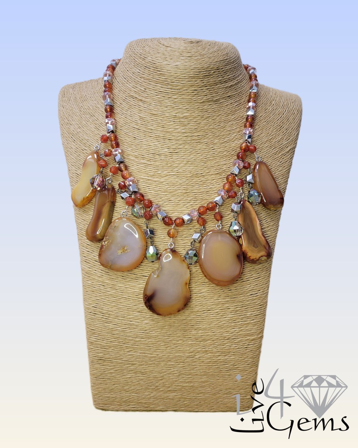 Carnelian Slab  Charm Crystal Necklace