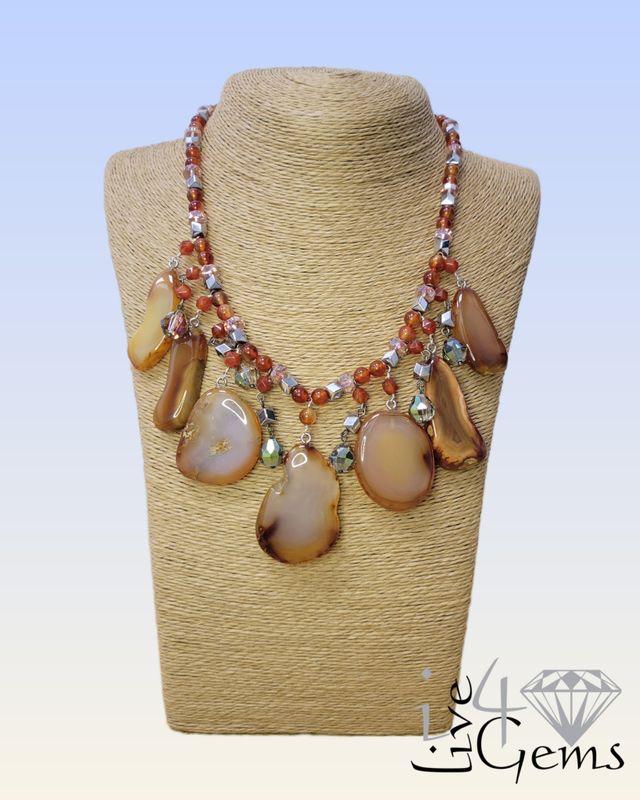 Carnelian Slab  Charm Crystal Necklace