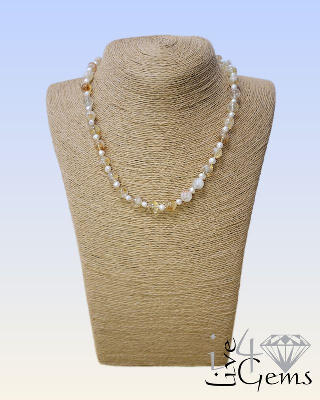 18&quot; Hand-Beaded Citrine and Pearl Necklace
