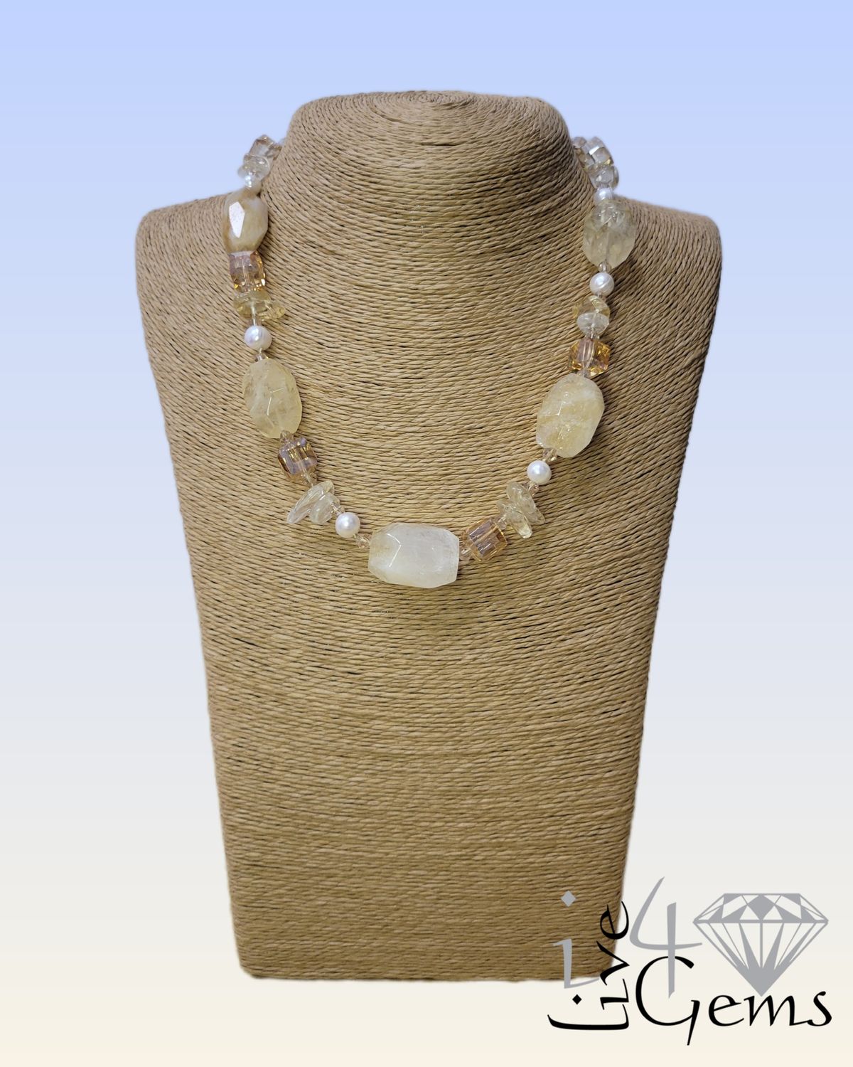 17.5&quot; Citrine Nugget Necklace w Pearls