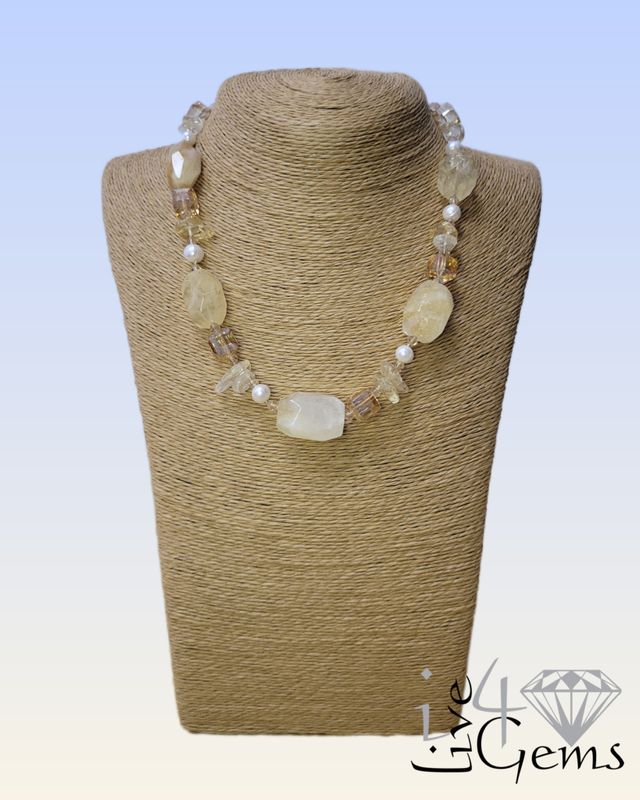 17.5&quot; Citrine Nugget Necklace w Pearls