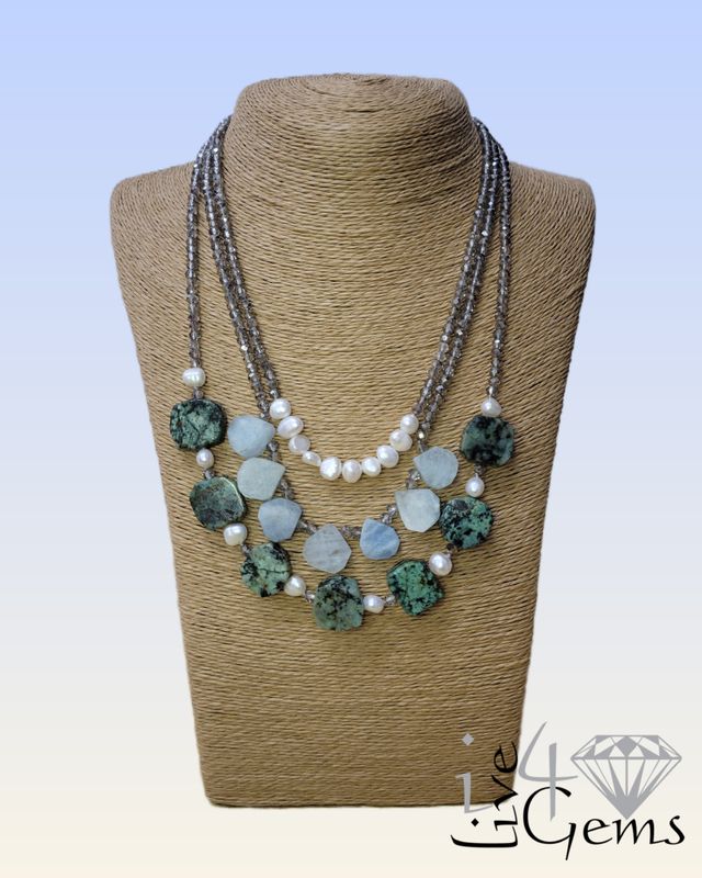 17.5&quot; African Turquoise and Aquamarine Necklace