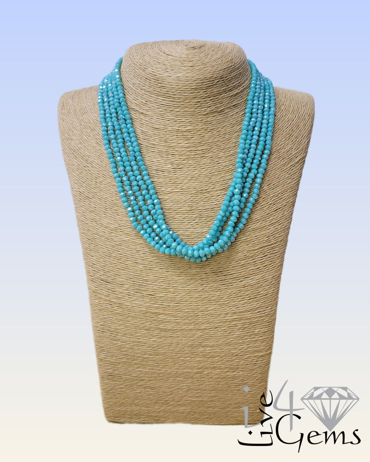 17.5&quot; Five Strand Rondelle Blue Turquoise Crystal Necklace