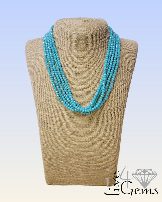 17.5&quot; Five Strand Rondelle Blue Turquoise Crystal Necklace