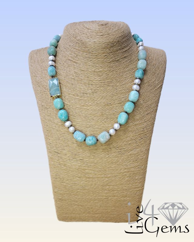 17.5&quot; Pearl and Russian Amazonite Necklace