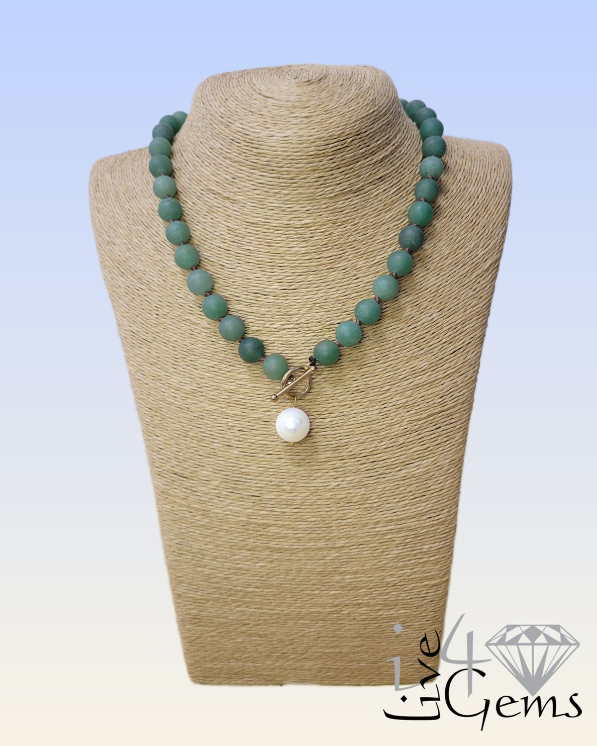 17&quot; Green Aventurine and Freshwater Pearl Pendant Necklace