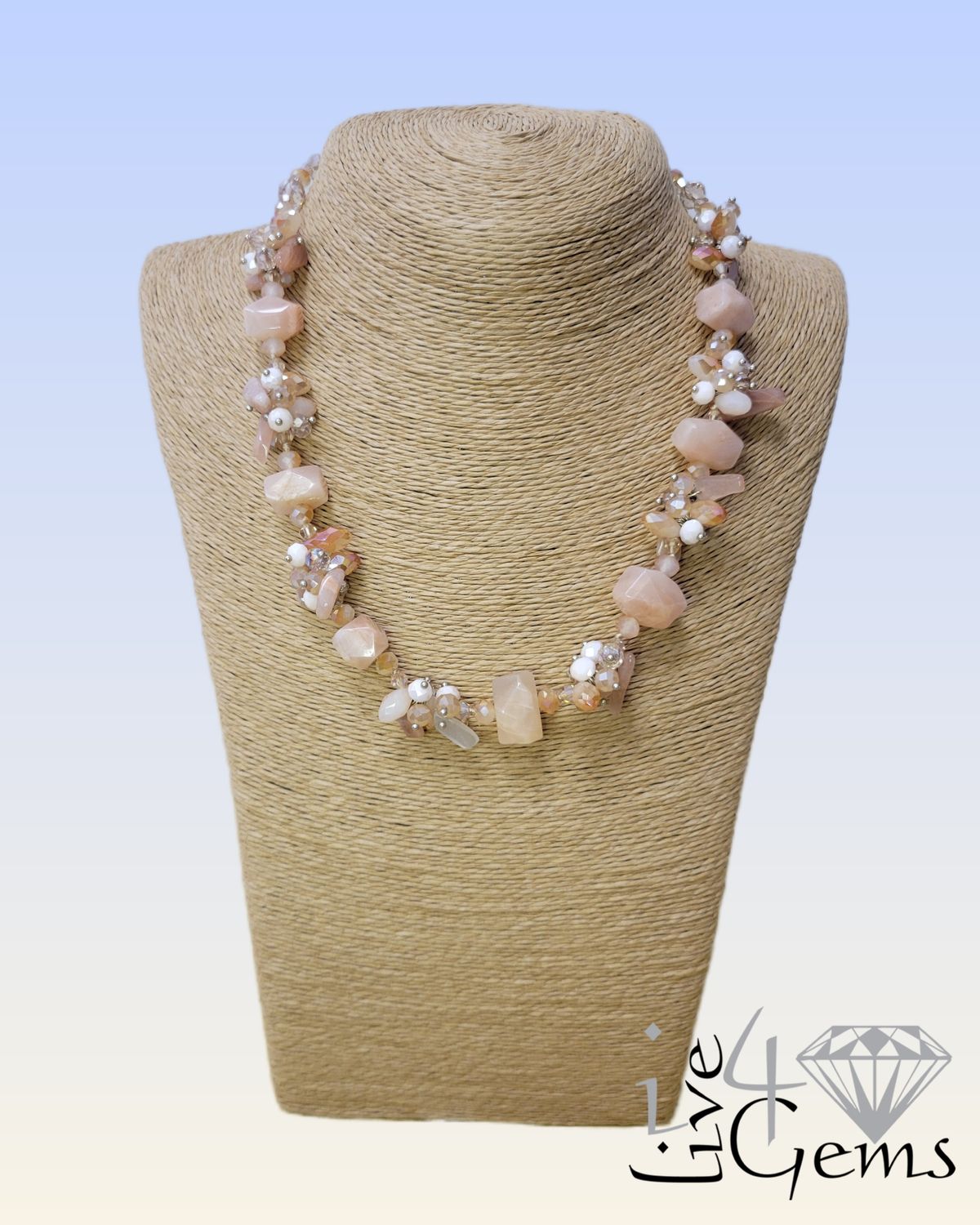 19&quot; Single Strand Sunstone w Crystal Statement Necklace