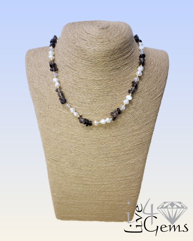 16.5&quot; Smokey Quartz and Freshwater Cultured Pearl Necklace