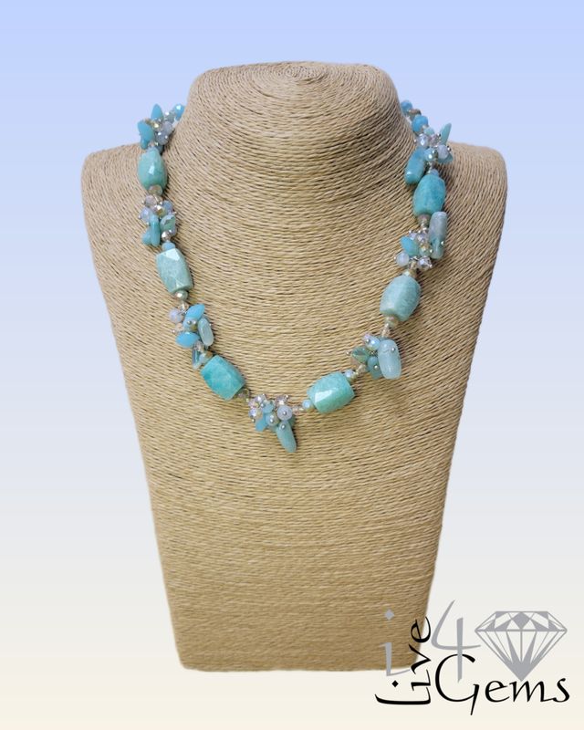 19&quot; Peruvian Amazonite w Crystal Statement Necklace