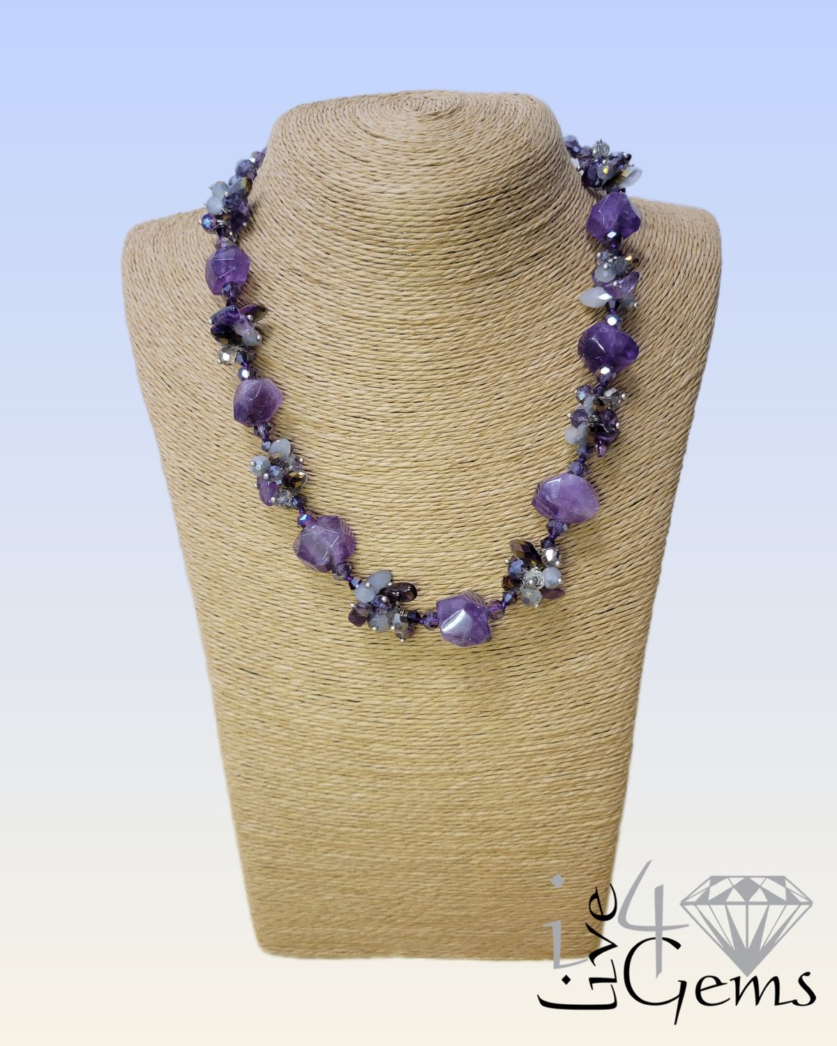 19&quot; Single Strand Amethyst w Crystal Statement Necklace