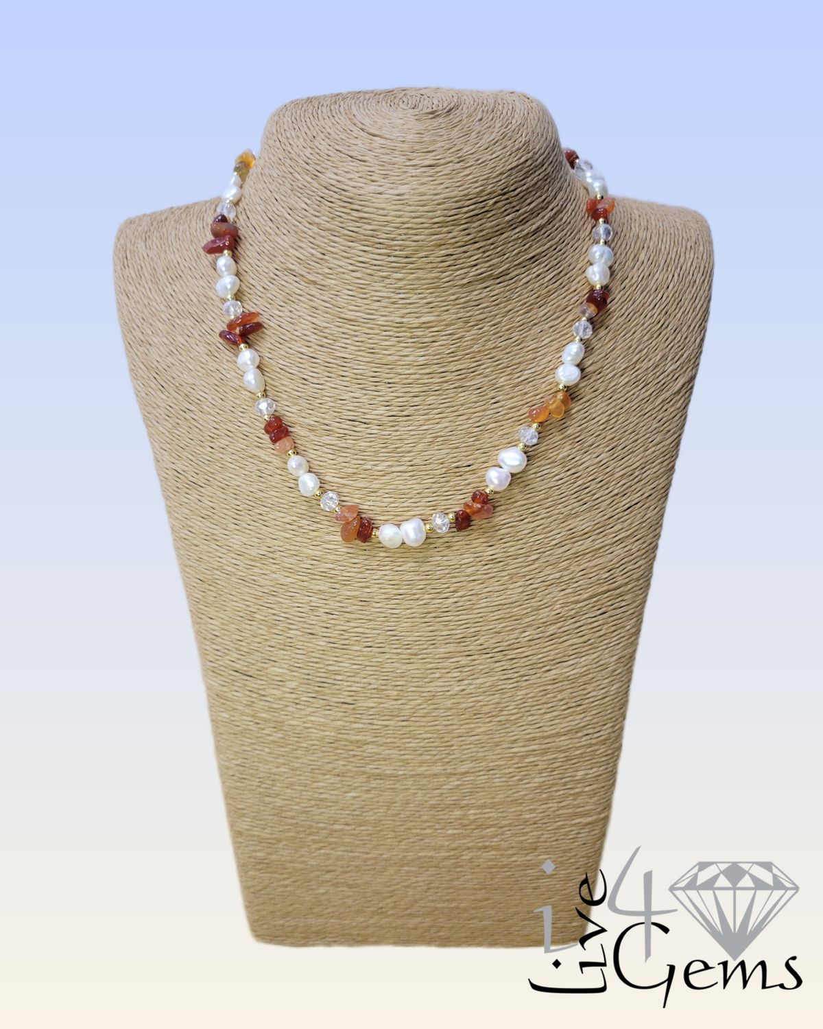 16.5&quot; Carnelian and Freshwater Cultured Pearl Necklace