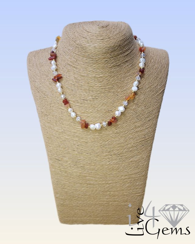 16.5&quot; Carnelian and Freshwater Cultured Pearl Necklace
