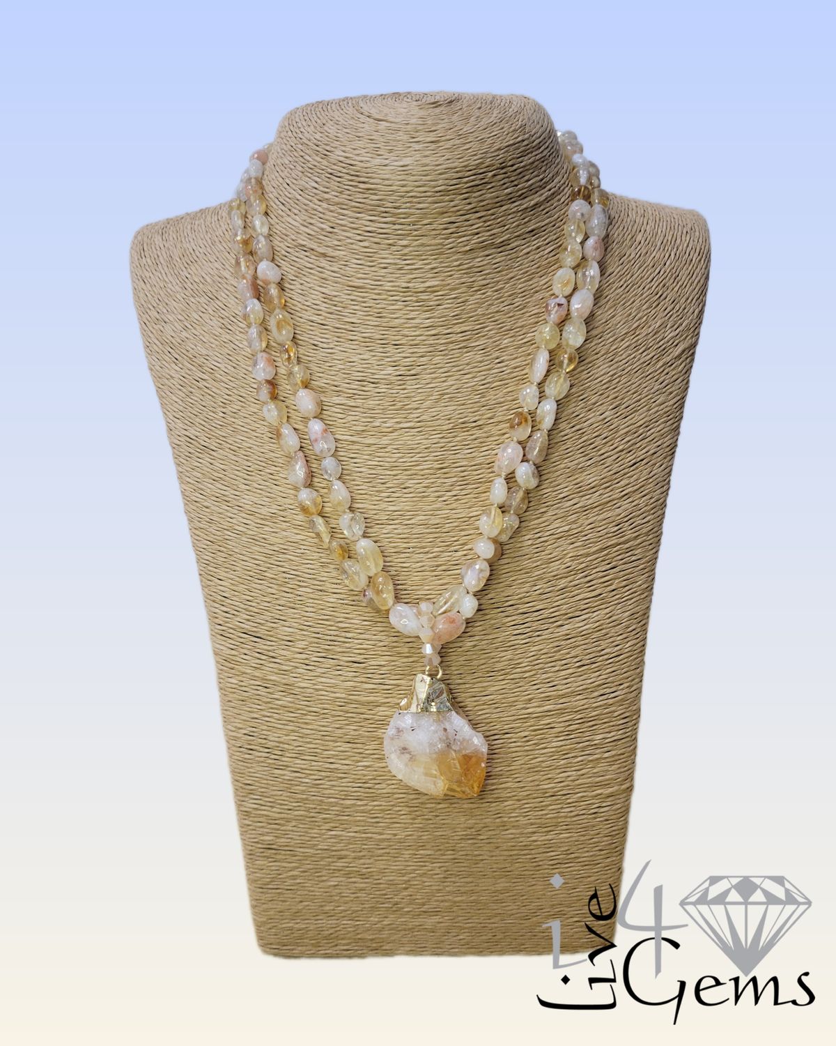 18&quot; Double Strand Citrine Necklace Free-Form Pendant