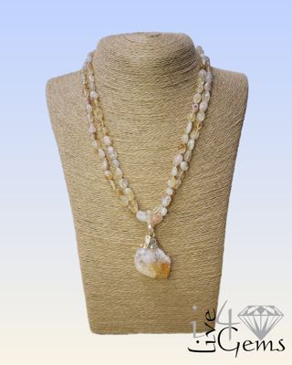 18&quot; Double Strand Citrine Necklace Free-Form Pendant