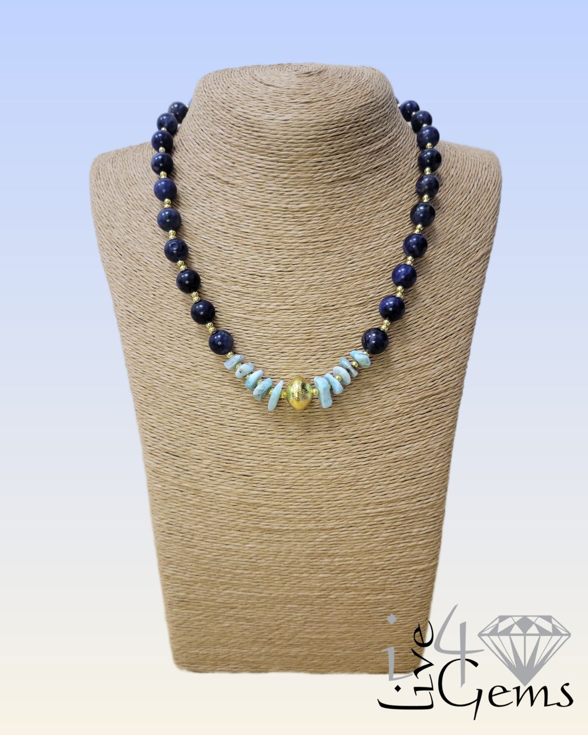 17.5&quot; Round Lapis Lazuli Necklace w Larimar