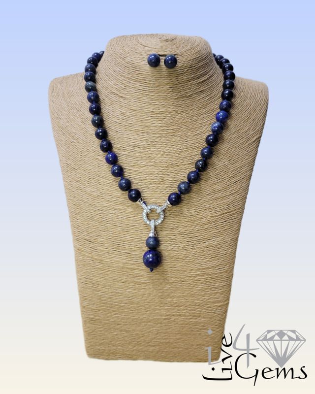 Detachable Pendant Necklace and Stud Lapis Lazuli