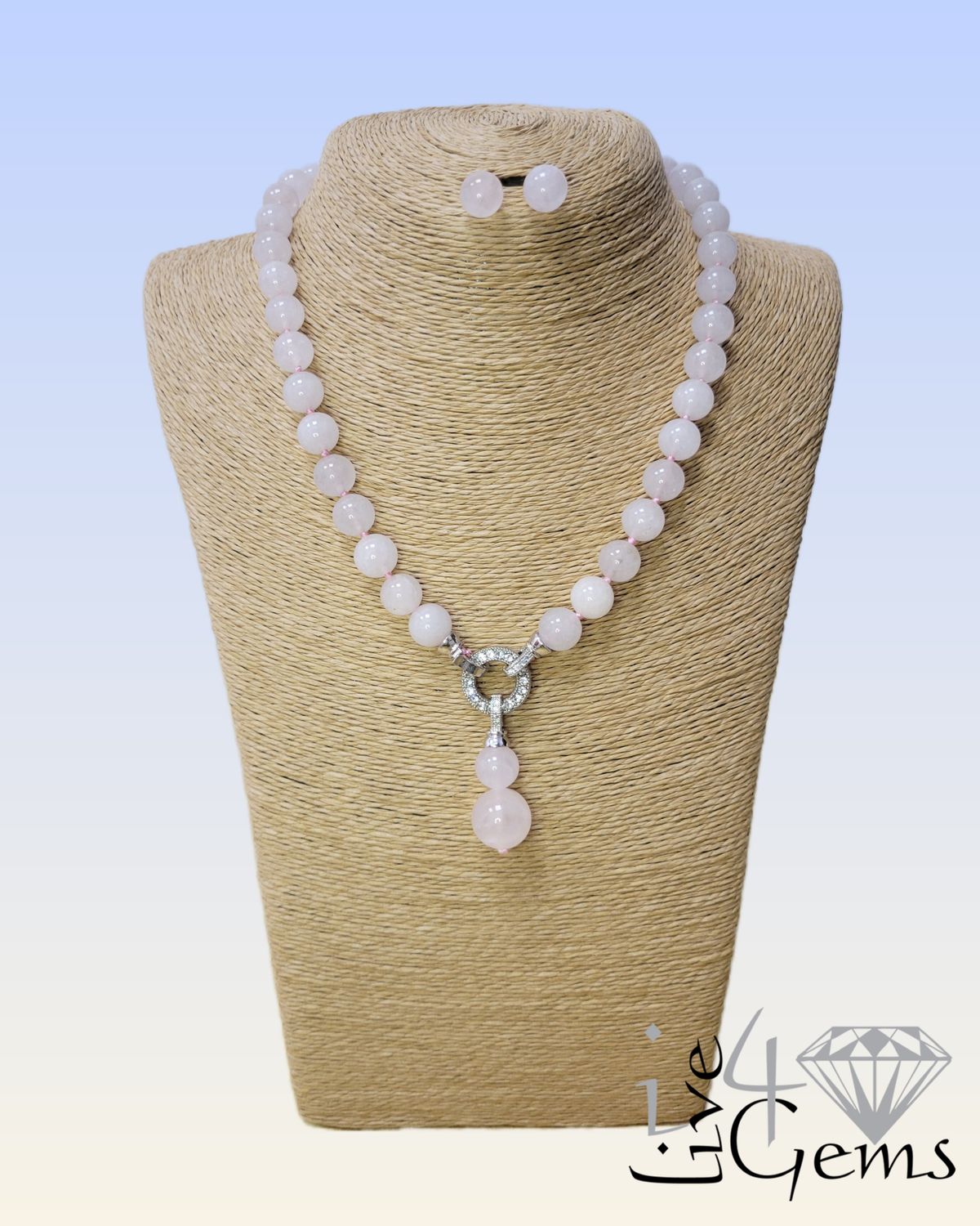 Detachable Pendant Necklace and Stud Rose Quartz