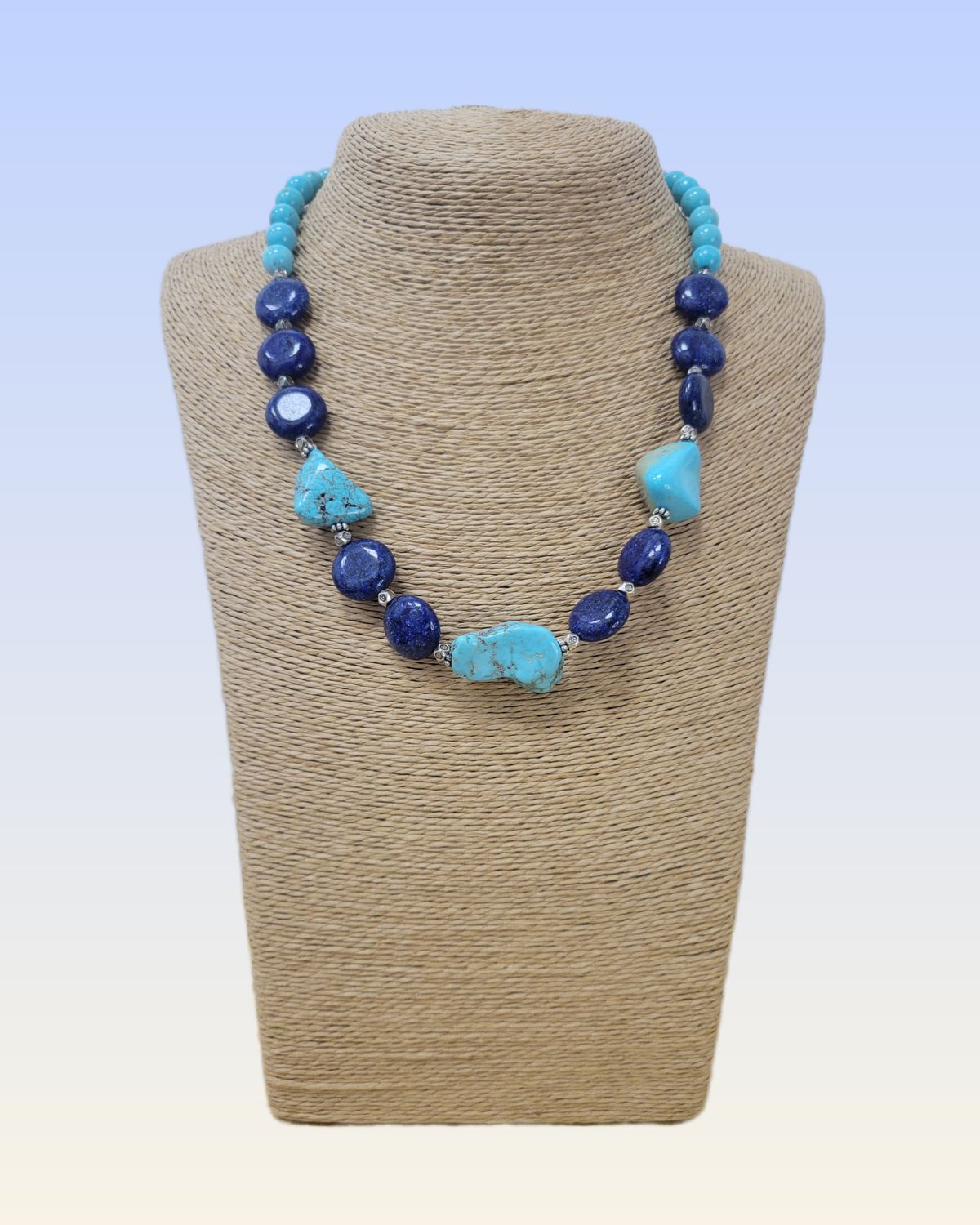 18" 8mm Magnesite and Lapis Lazuli Necklace 2" Extender
