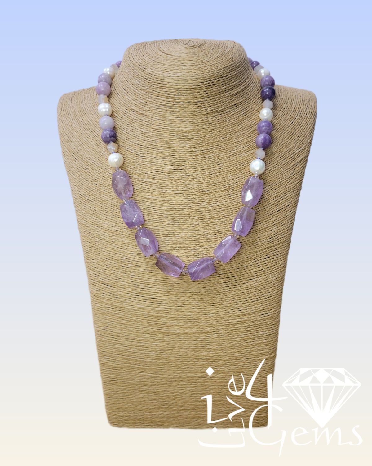 18.5&quot; Lavender Jade and Pearl Necklace