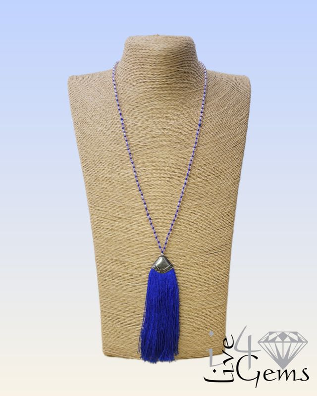 Bohemian Crystal Tassel Necklace 30&quot;L Blue