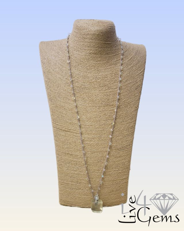 Square Lemon Quartz Perfume Bottle Pendant Necklace