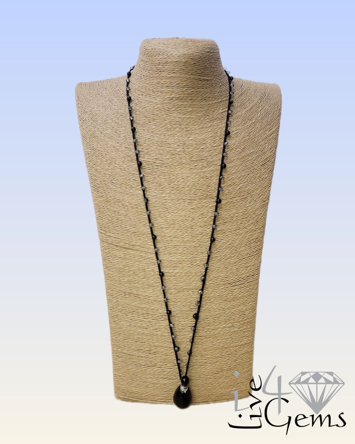 Black Obsidian Perfume Bottle Pendant Necklace 30”L