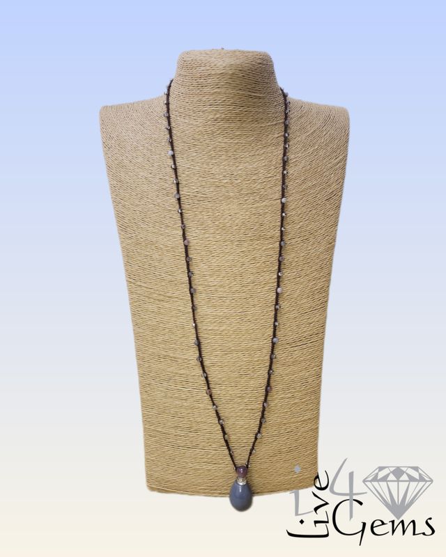 Botswana Agate Perfume Bottle Pendant Necklace 30&quot;L