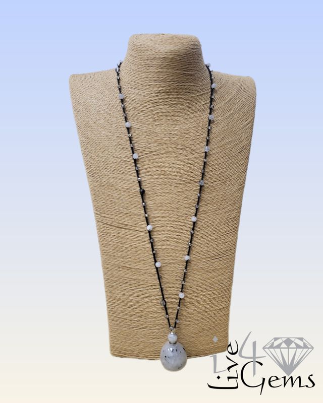 Black Rutilated Quartz Perfume Bottle Pendant Necklace 30&quot;L
