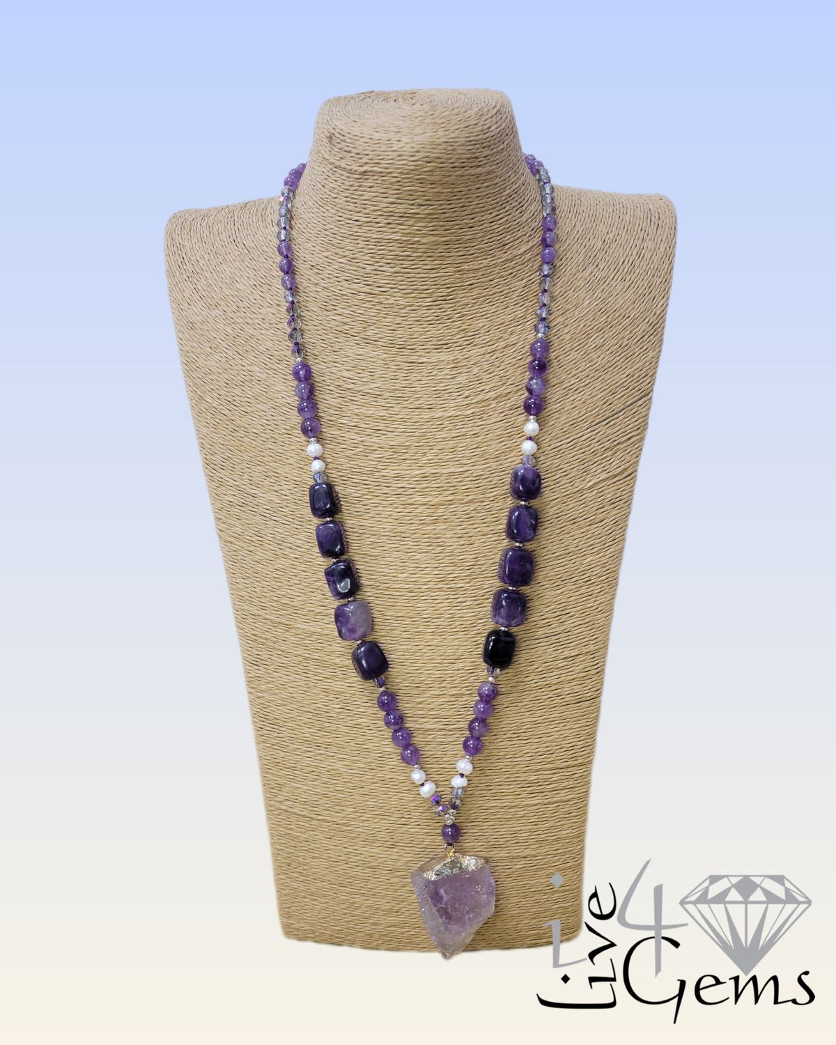 Cape Amethyst with Amethyst Free-Form Pendant Necklace 33&quot;L