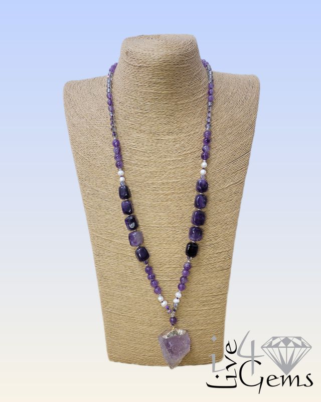 Cape Amethyst with Amethyst Free-Form Pendant Necklace 33&quot;L