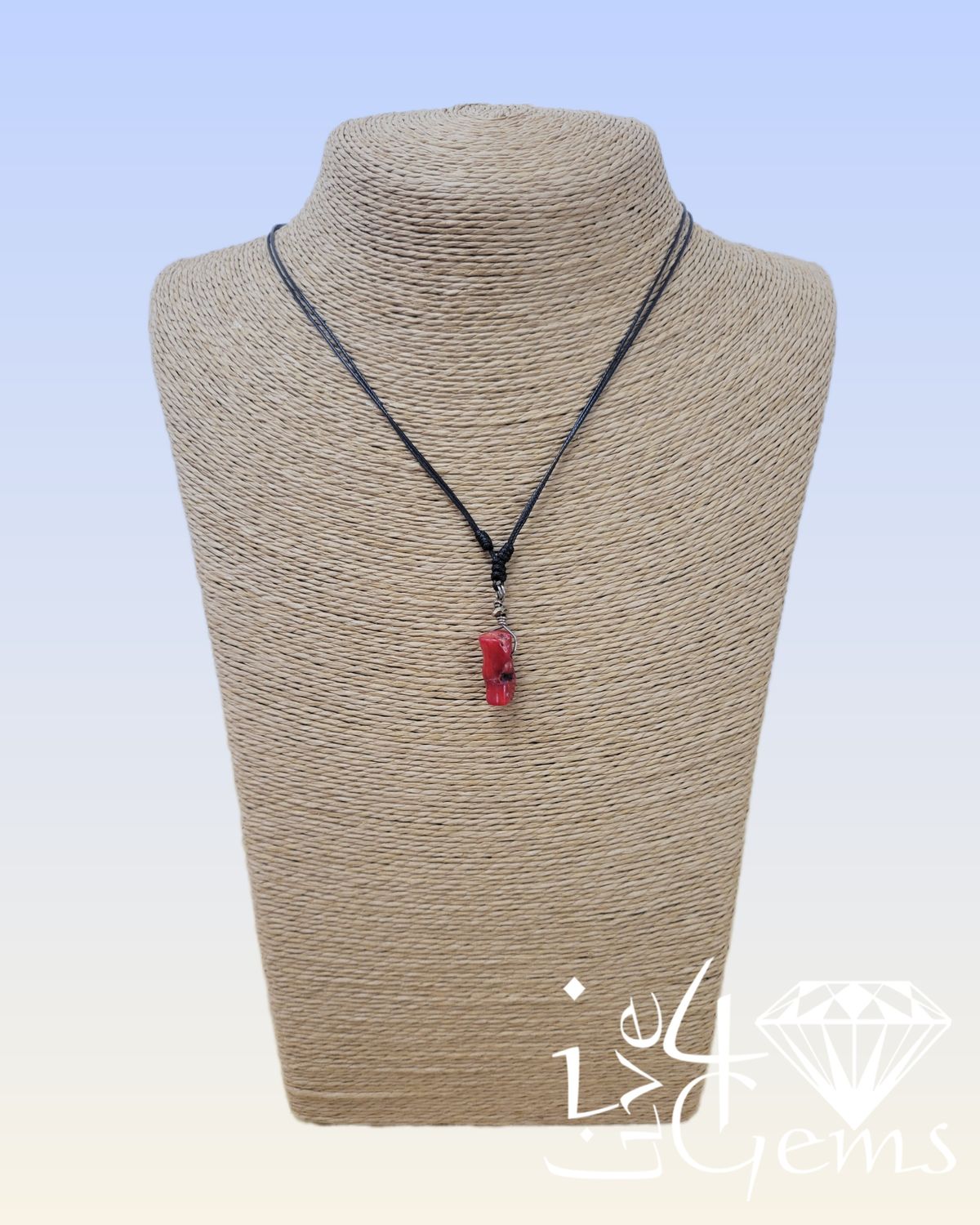 Black Adjustable Snake Skin Cord with Red Coral Pendant