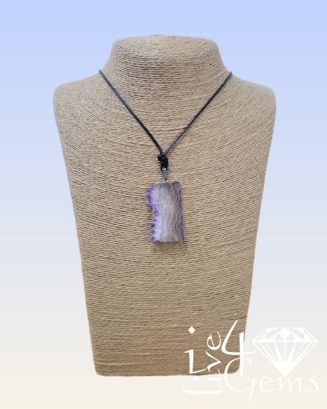 Black Adjustable Snake Skin Cord with Druzy Geode Agate Pendant