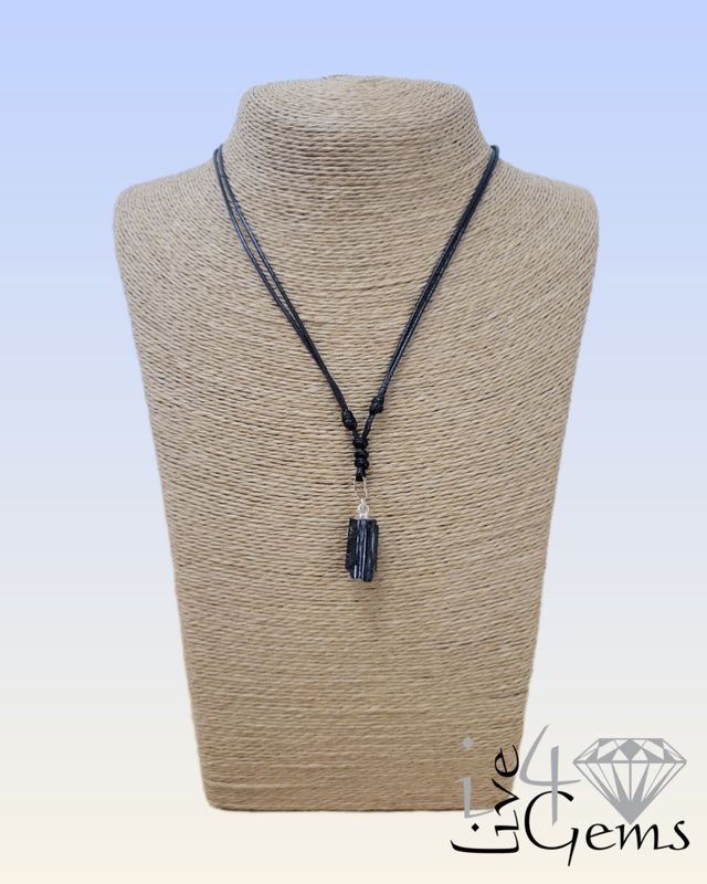 Black Adjustable Snake Skin Cord with Black Tourmaline Pendant