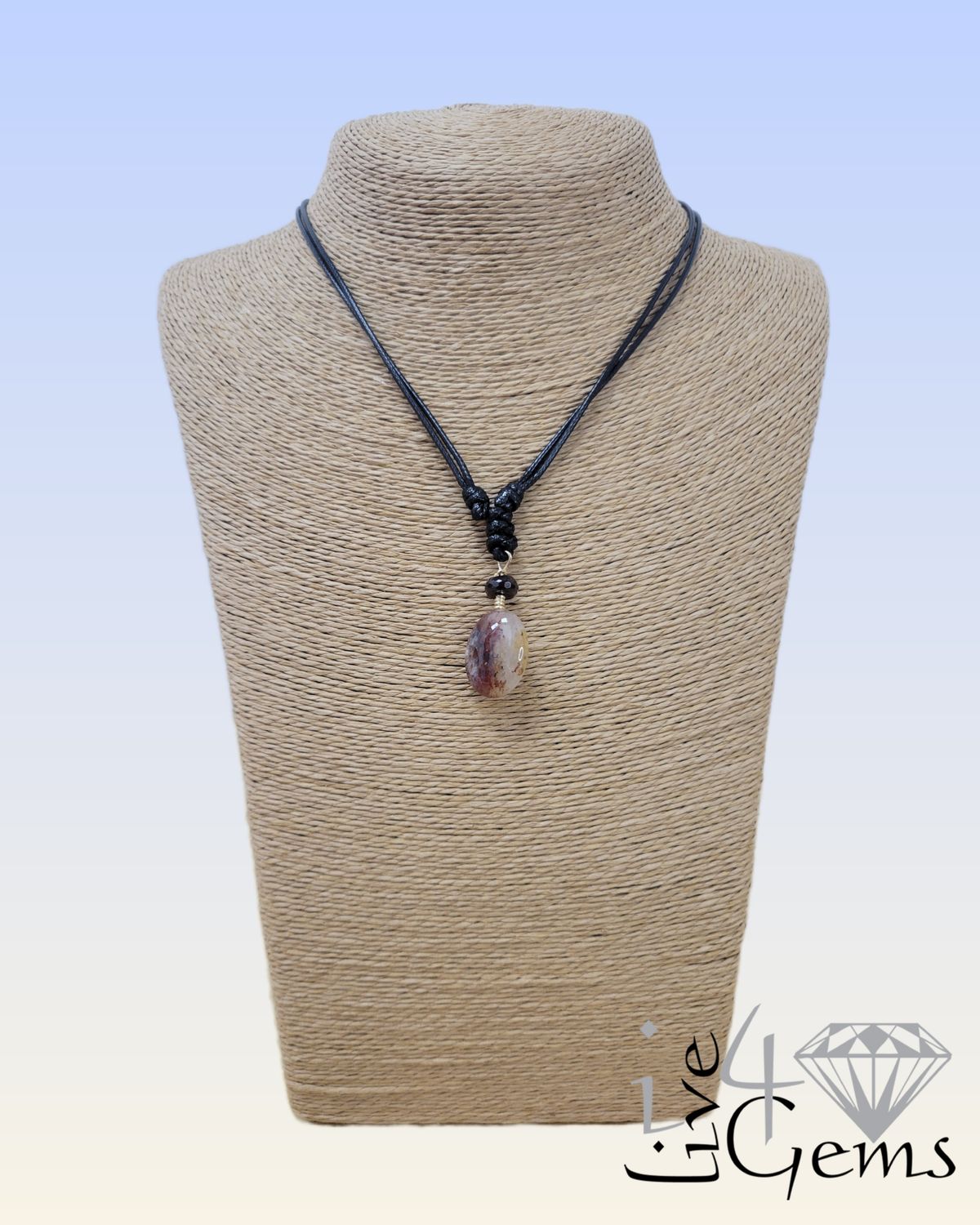 Black Adjustable Snake Skin Cord with Phantom Quartz Pendant