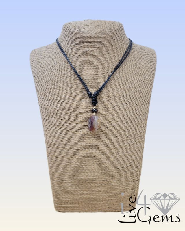 Black Adjustable Snake Skin Cord with Phantom Quartz Pendant