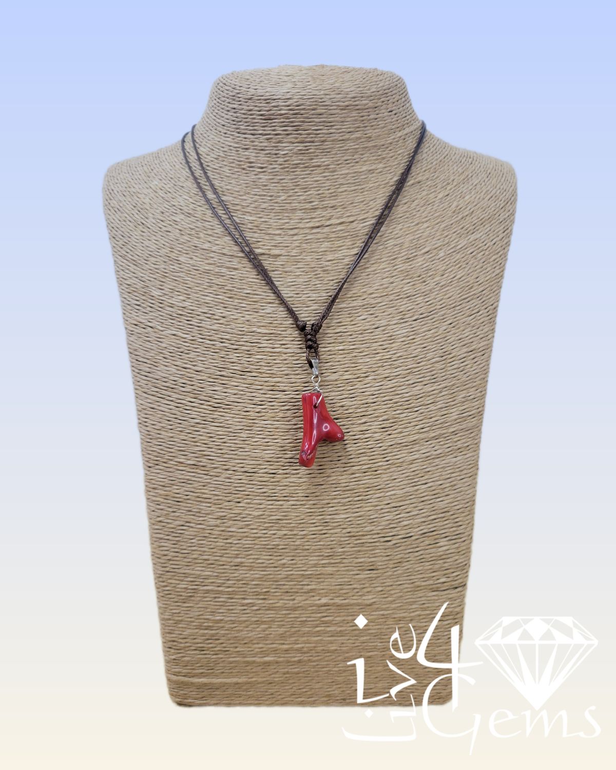 Brown Adjustable Snake Skin Cord with Red Coral Pendant