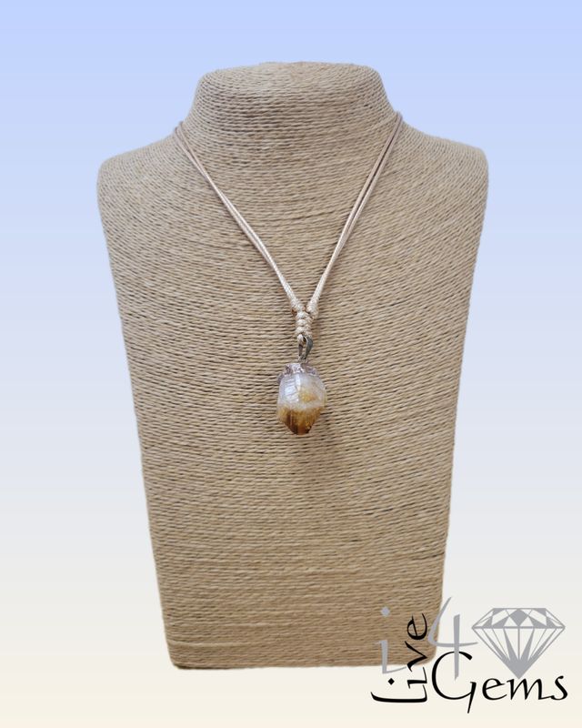 Tan Adjustable Snake Skin Cord with Citrine Pendant