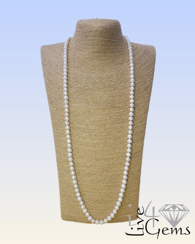 Heart Toggle White Pearl Necklace 36&quot;L 7mm