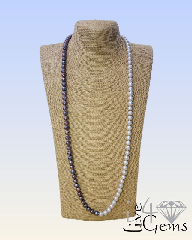 Gray and Peacock Pearl Necklace 8mm L