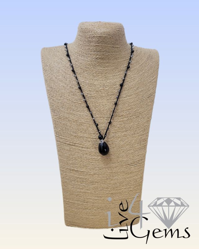 Black Obsidian Perfume Bottle Pendant Necklace 30”L