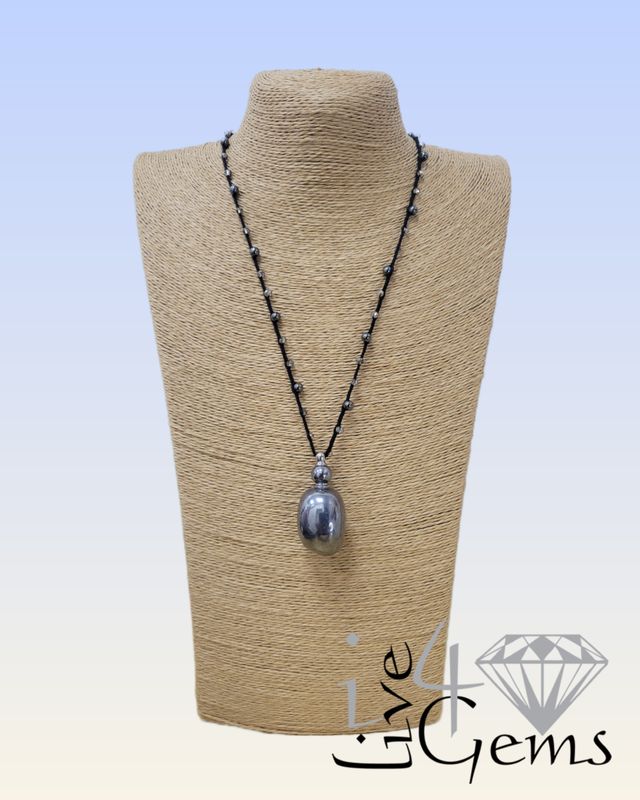 Hematite Perfume Bottle Pendant Necklace 30"L