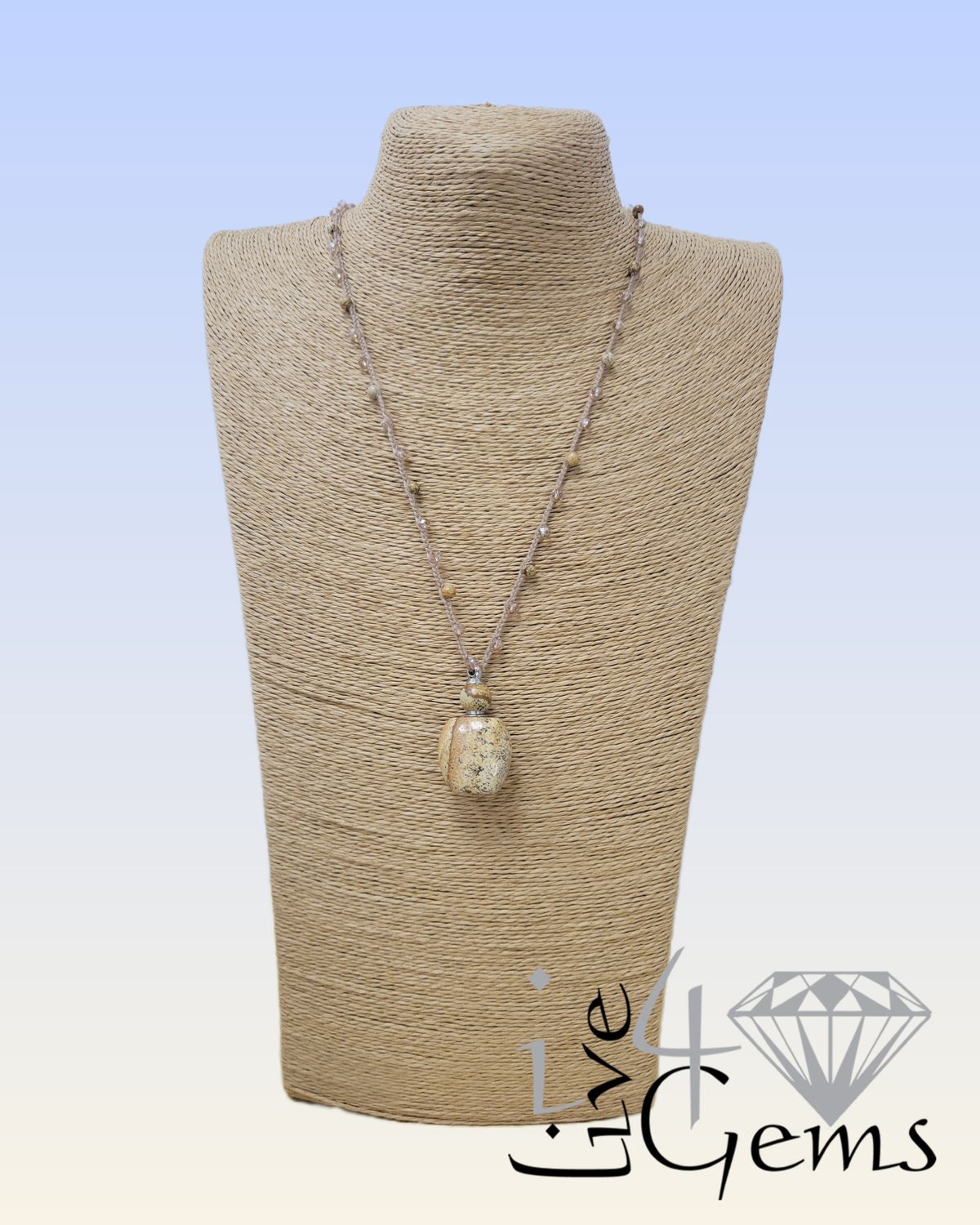 Jasper Perfume Bottle Pendant Necklace 30"L