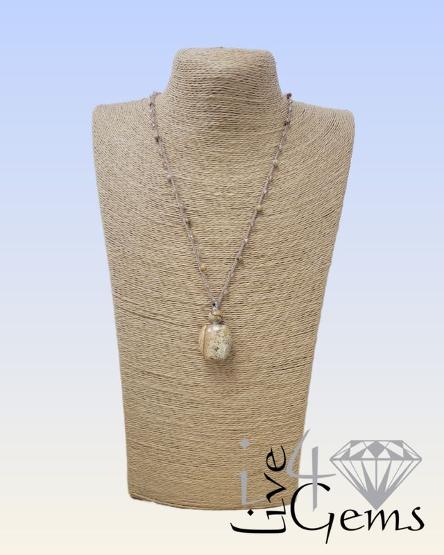 Jasper Perfume Bottle Pendant Necklace 30"L