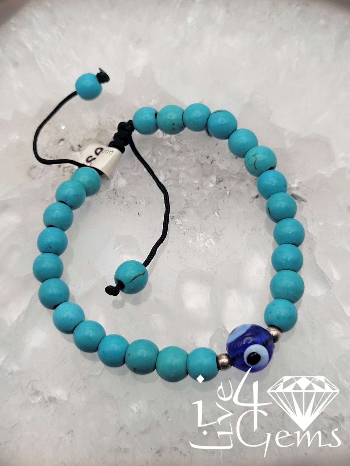 Turquoise with Evil Eye Pull String 6mm Bracelet