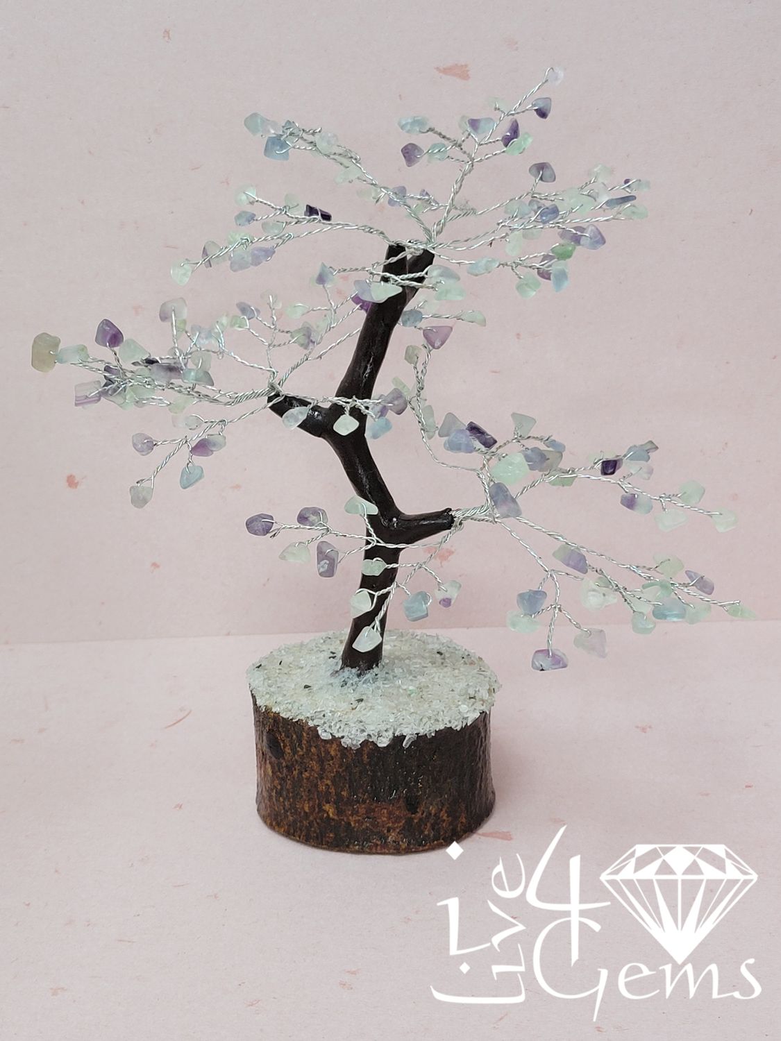 Gemstone Tree of Life Green Amethyst and Purple Amethyst Wooden Base