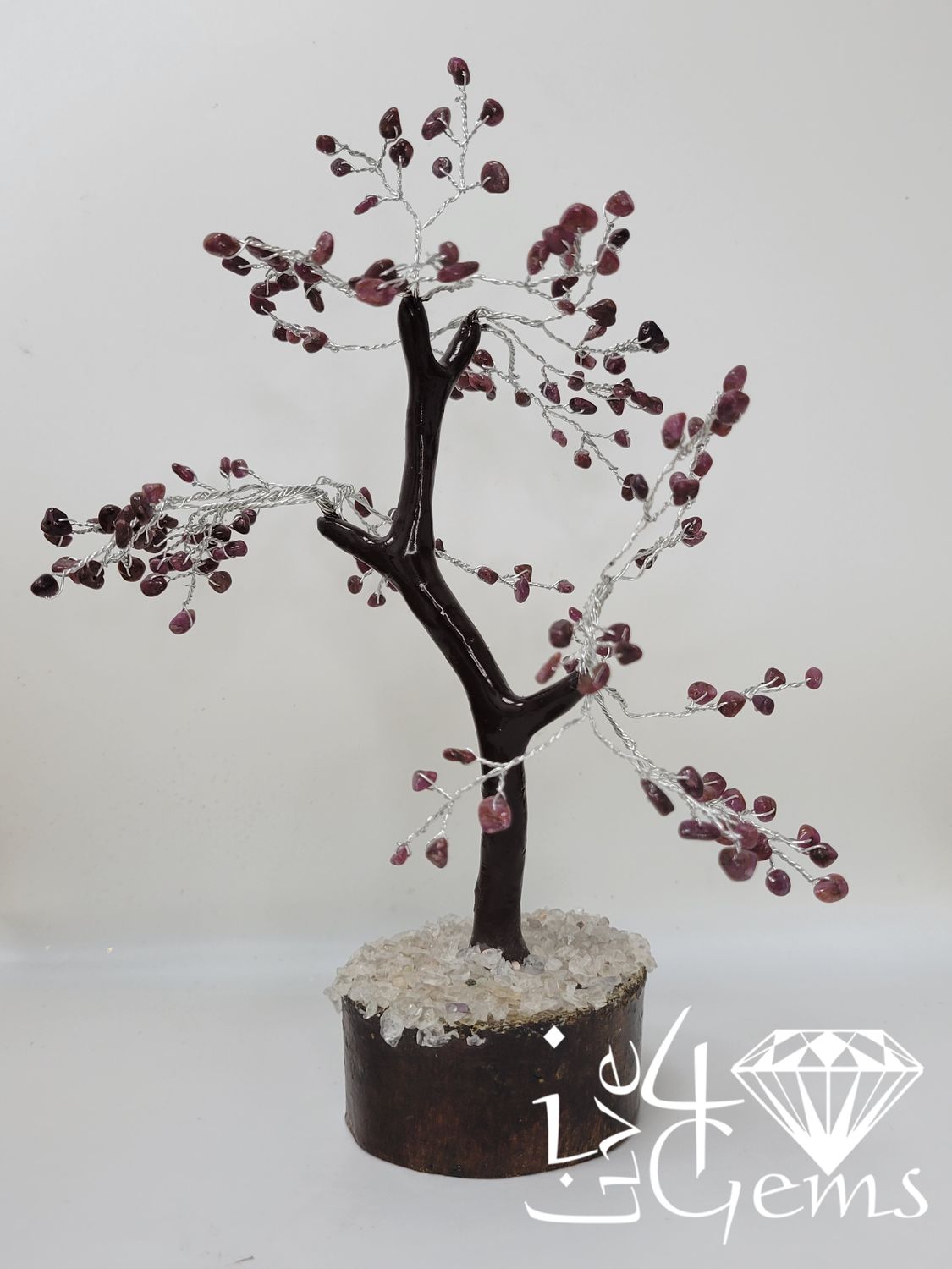 Gemstone Tree of Life Garnet Wooden Base 7"