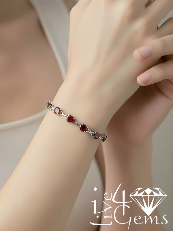 Silver Oval Garnet Gemstone Bracelet