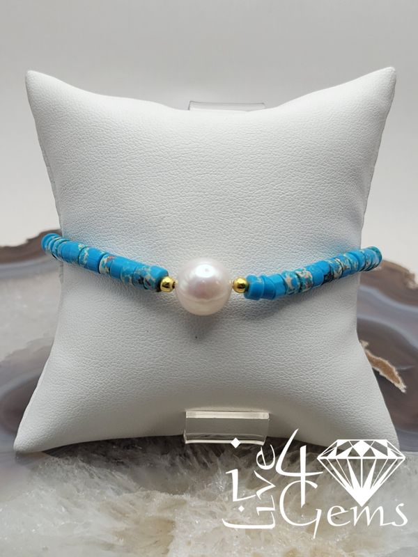 Imperial Jasper Rondelle and Cultured Pearl Anklet