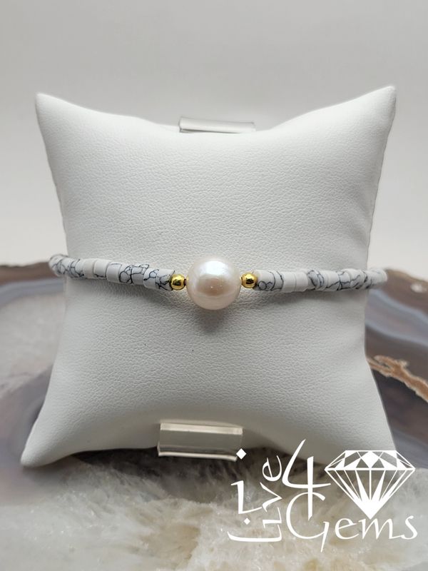 Howlite Rondelle and Cultured Pearl Anklet
